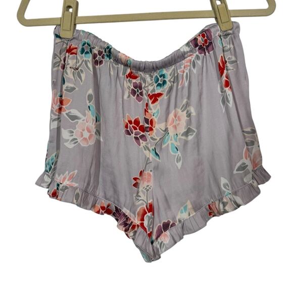 Josie Natori Lotus Bouquet Floral Pajama Set Medium Long Sleeve Shorts Ruffle - Picture 9 of 10